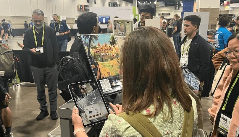 Conference attendees using the app